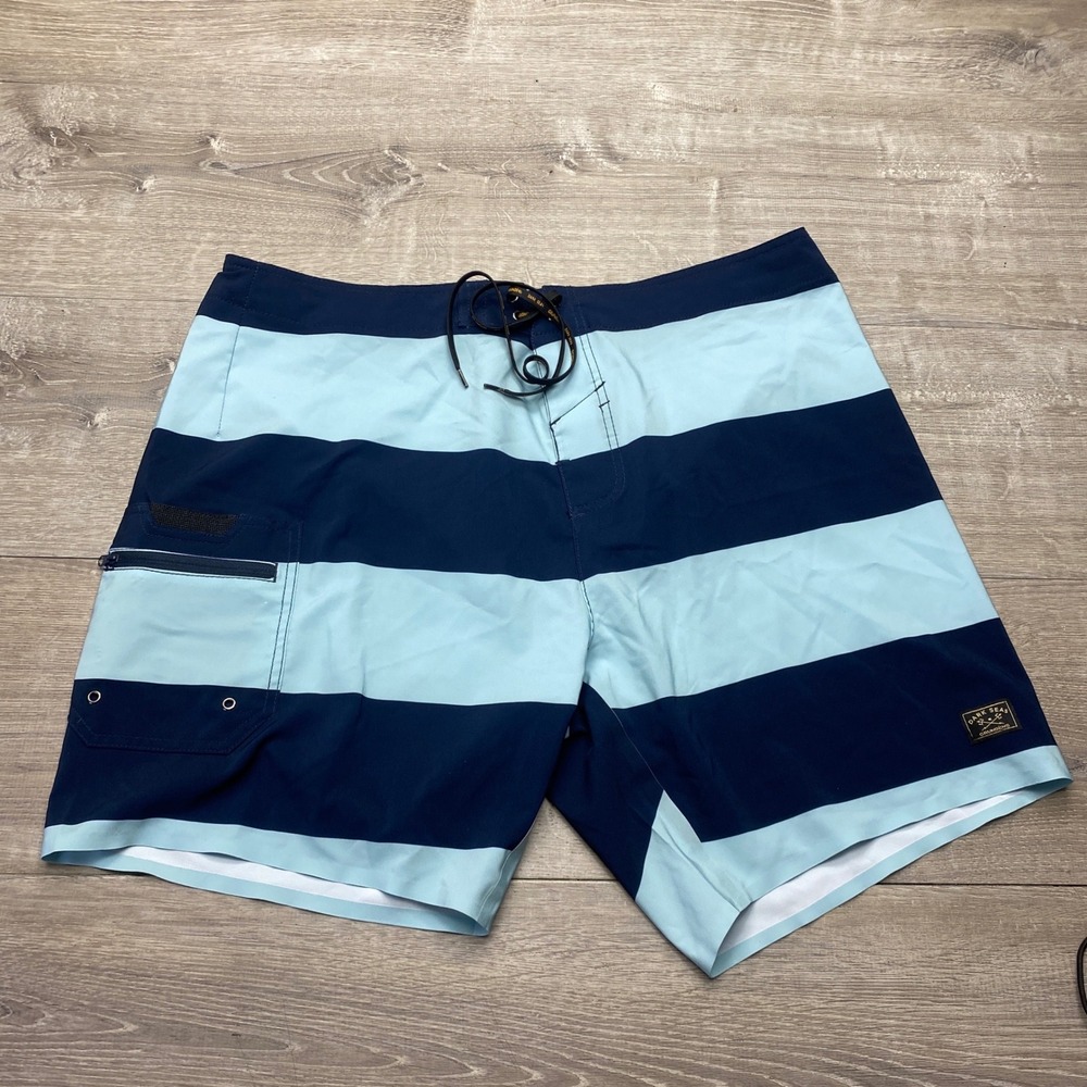 Grundens  Dark‎ Seas Board Shorts Men 40 Blue Striped Polyester Elastane Swim